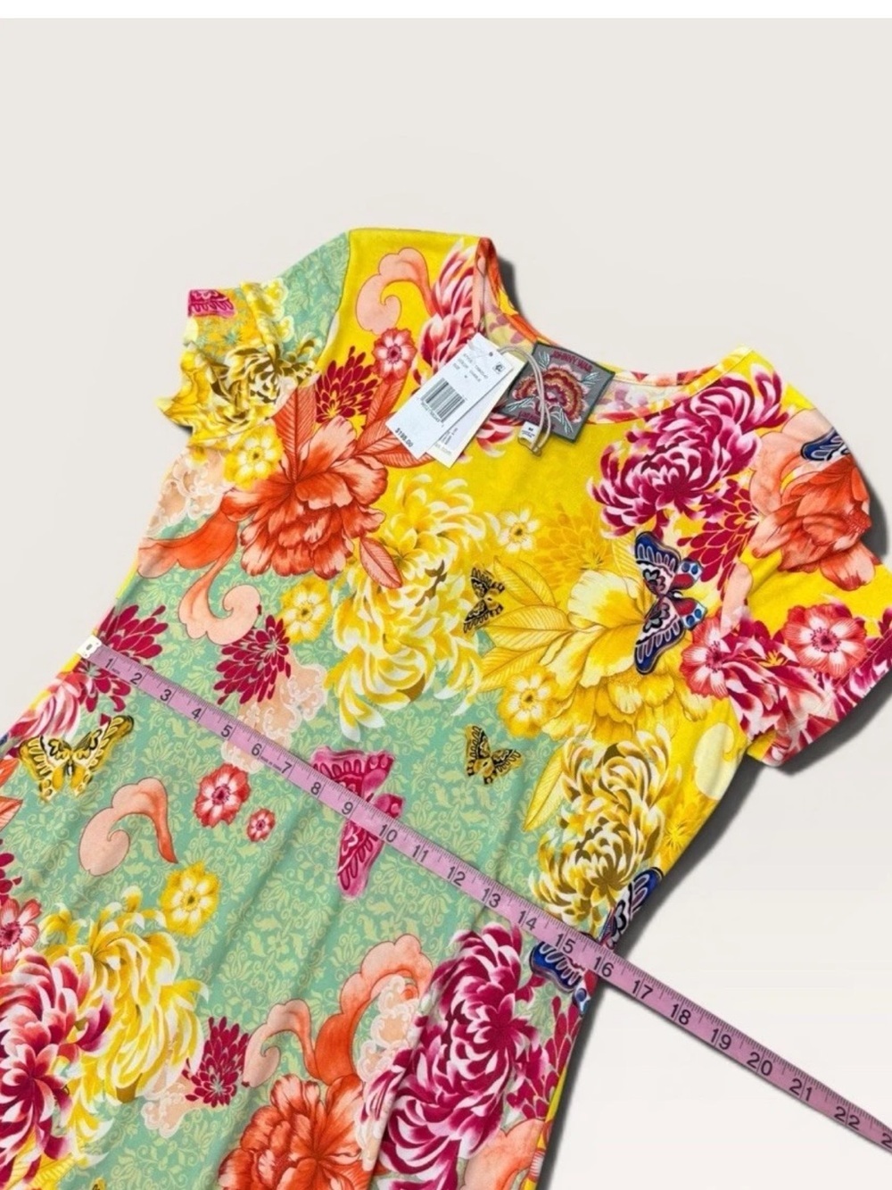 Johnny Was The Janie Favorite Cap Sleeve Midi Dress Charlie Floral Yellow Medium - Picture 14 of 16